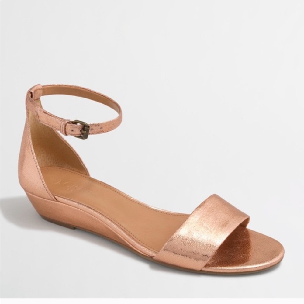 J. Crew rose gold metallic wedge sandals. Sz 9